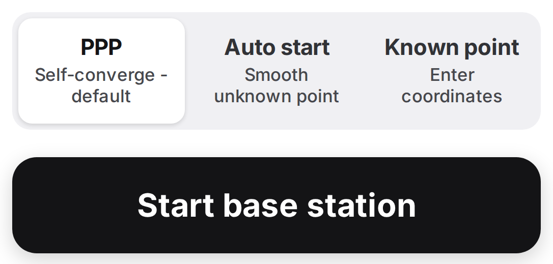 Start mode selector and Start base station button